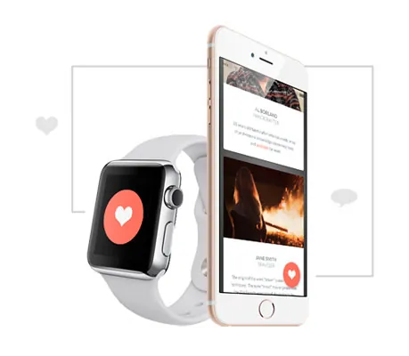 Reloj inteligente y smartphone mostrando una página web adaptada a pantallas pequeñas