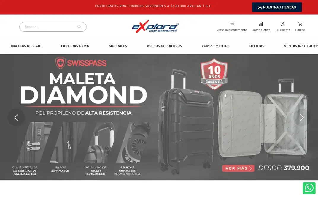 Tienda online de Maletas Explora diseñada por Distecnoweb, vista en portátil