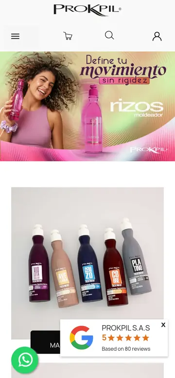 Tienda online de productos para el cabello Prokpil diseñada por Distecnoweb, vista en celular
