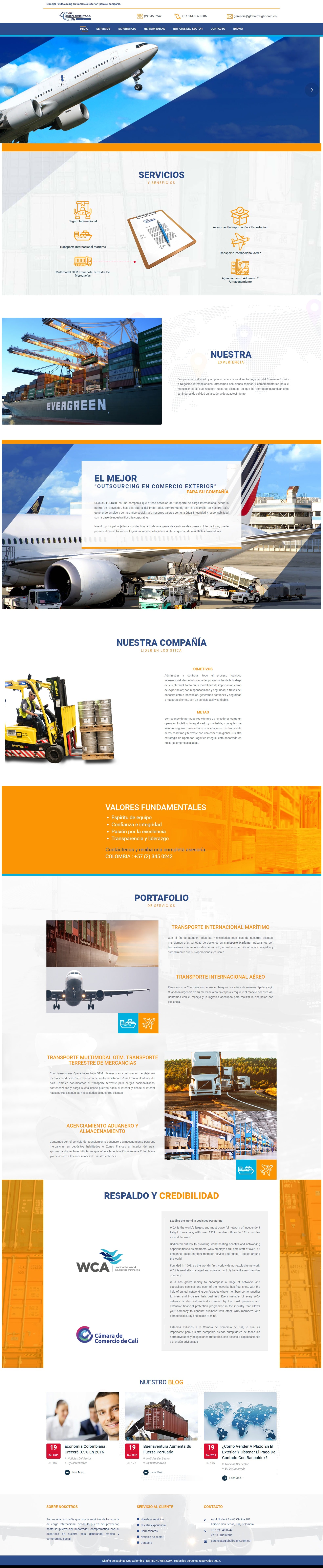 Sitio WordPress Globalfreight. portafolio WordPress Colombia