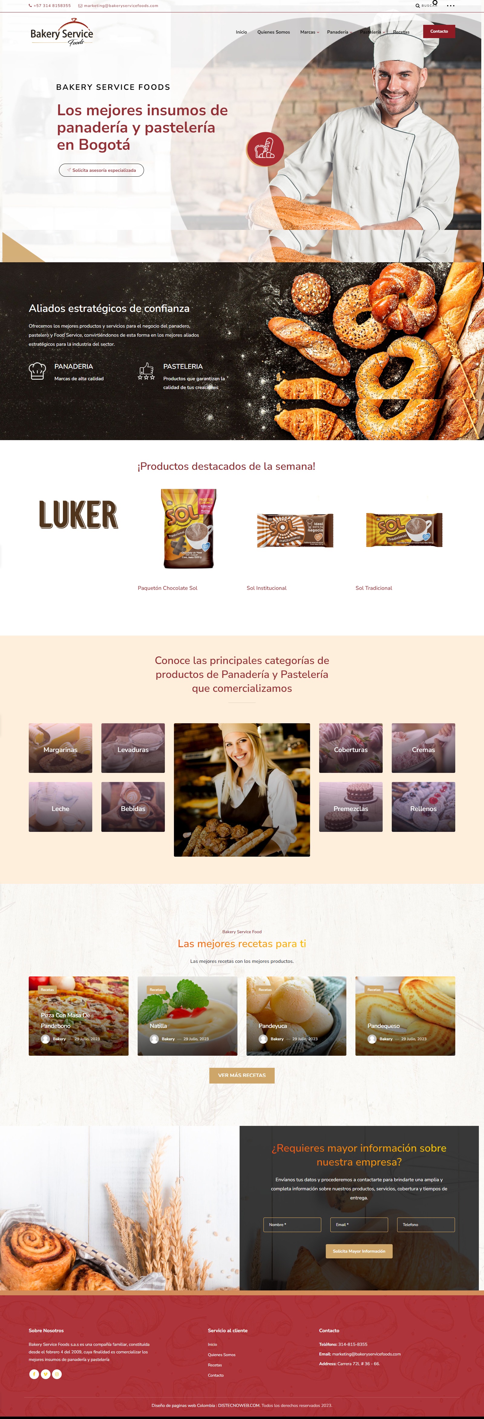 Sitio WordPress bakeryservicefoods. portafolio WordPress Colombia