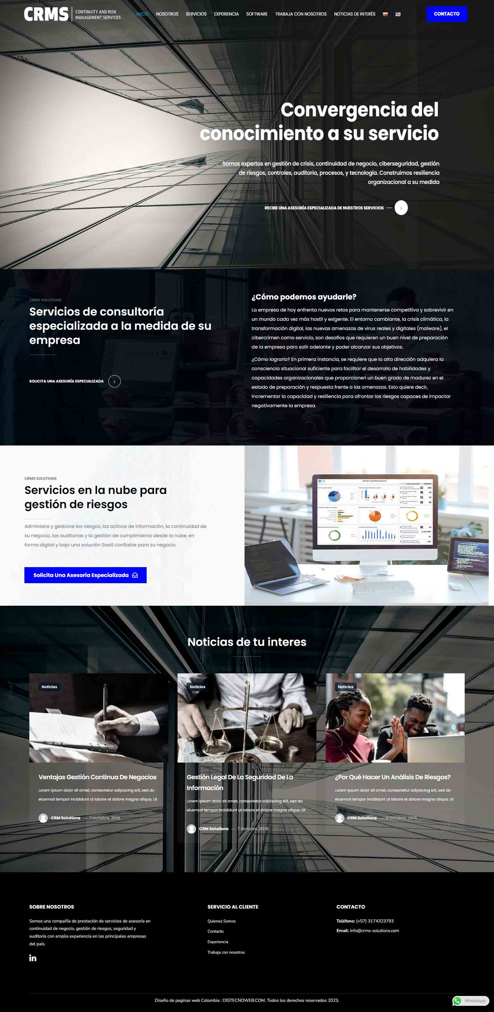 Sitio WordPress crms-solutions. portafolio WordPress Colombia