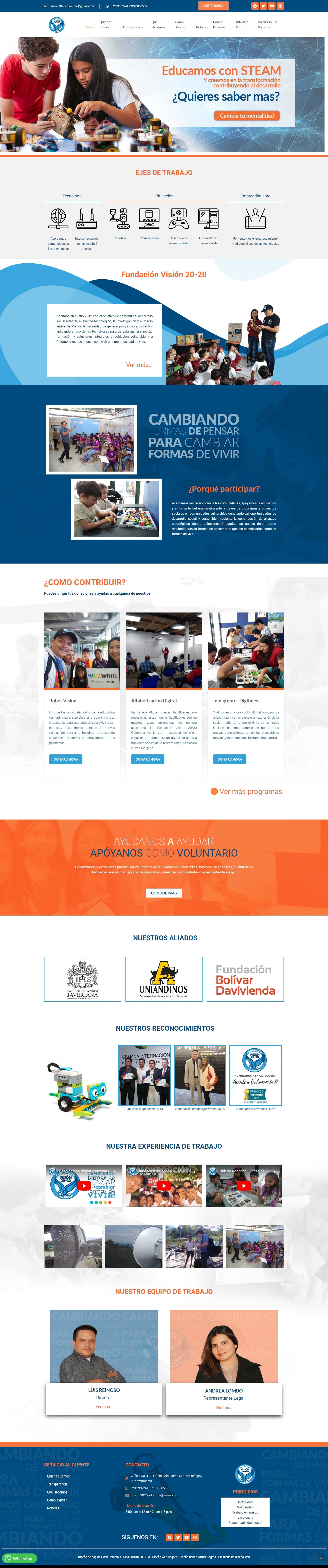 Sitio WordPress fundacionvision2020colombia. portafolio WordPress Colombia