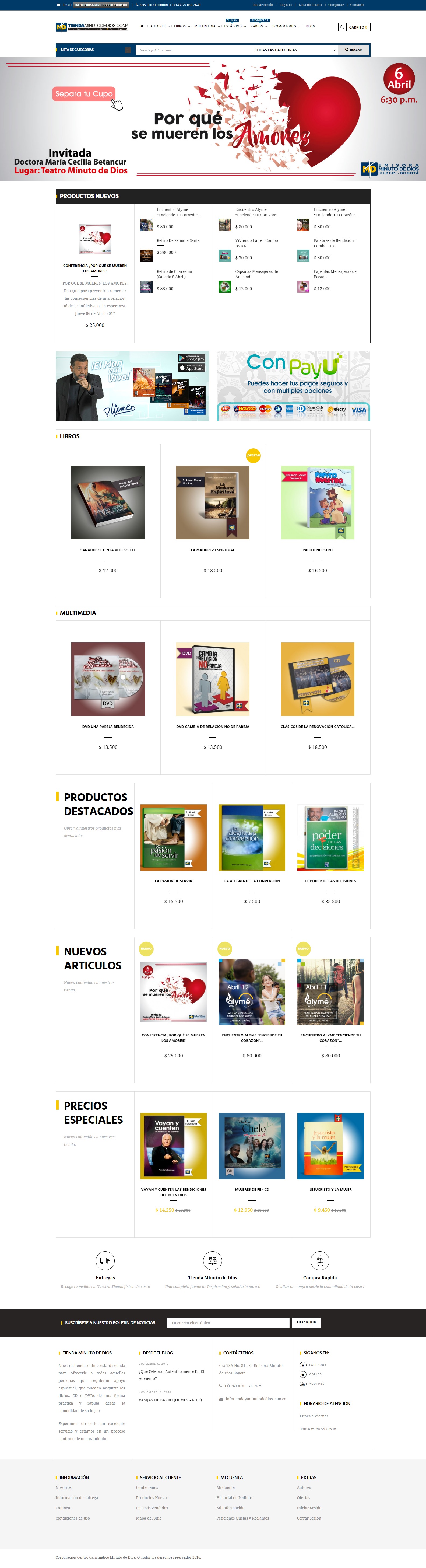 Tienda online Minuto De Dios. Portafolio prestashop Colombia