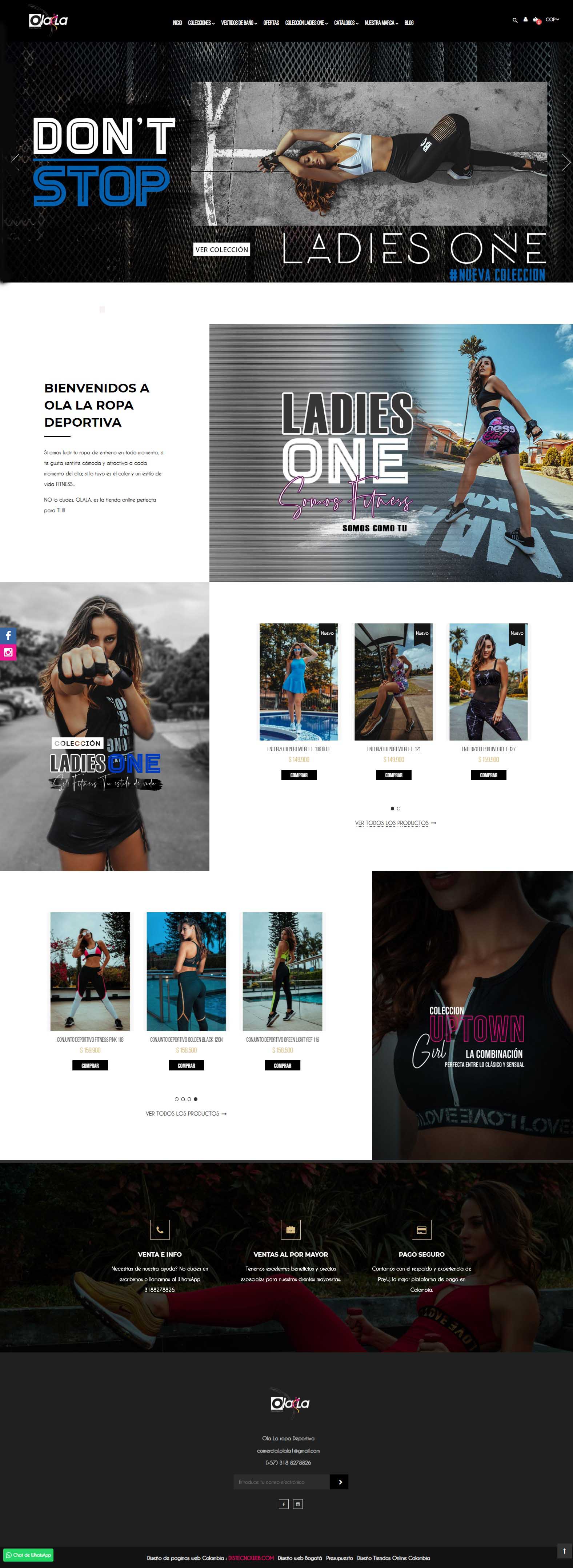 Tienda online Olala Ropa Deportiva. Portafolio prestashop Colombia