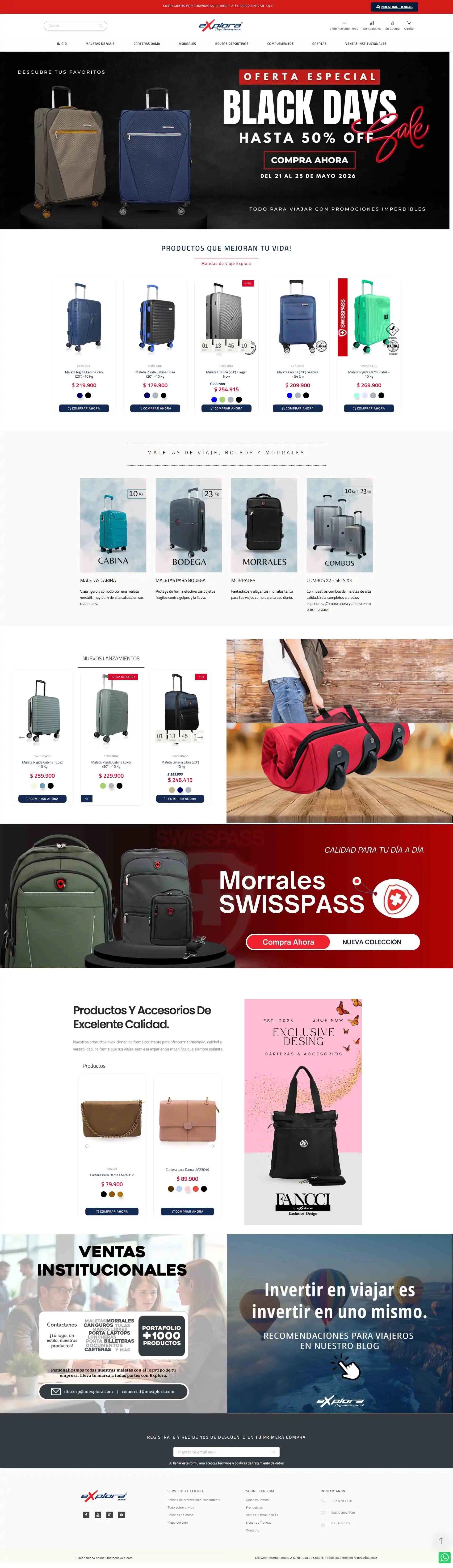 Tienda Online Maletas Explora. Portafolio Prestashop Colombia