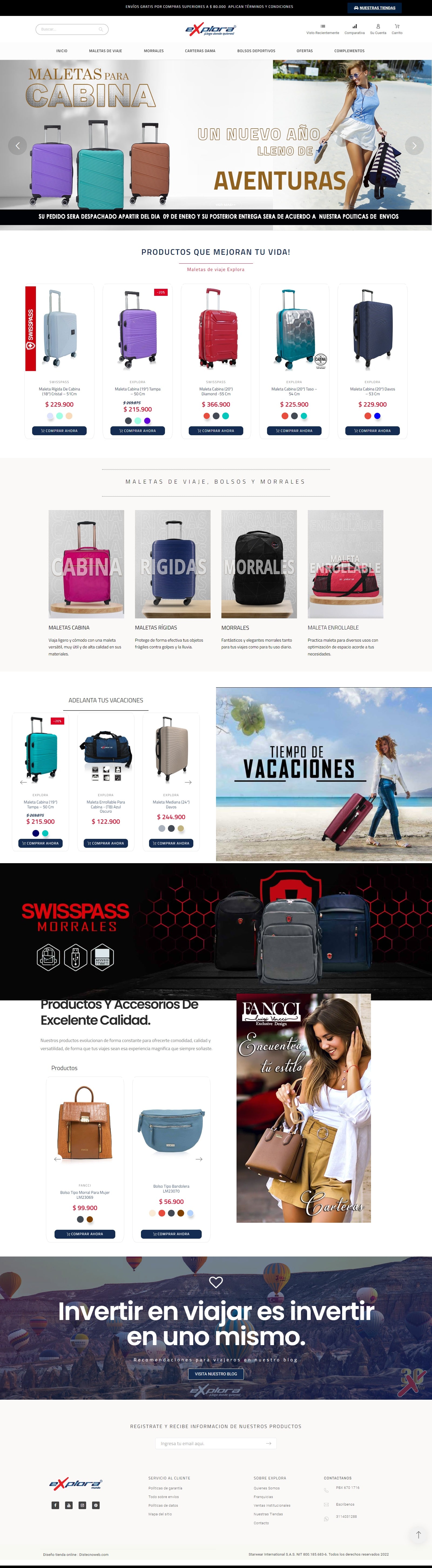 TIENDA ONLINE Maletas Explora. Portafolio Prestashop Colombia