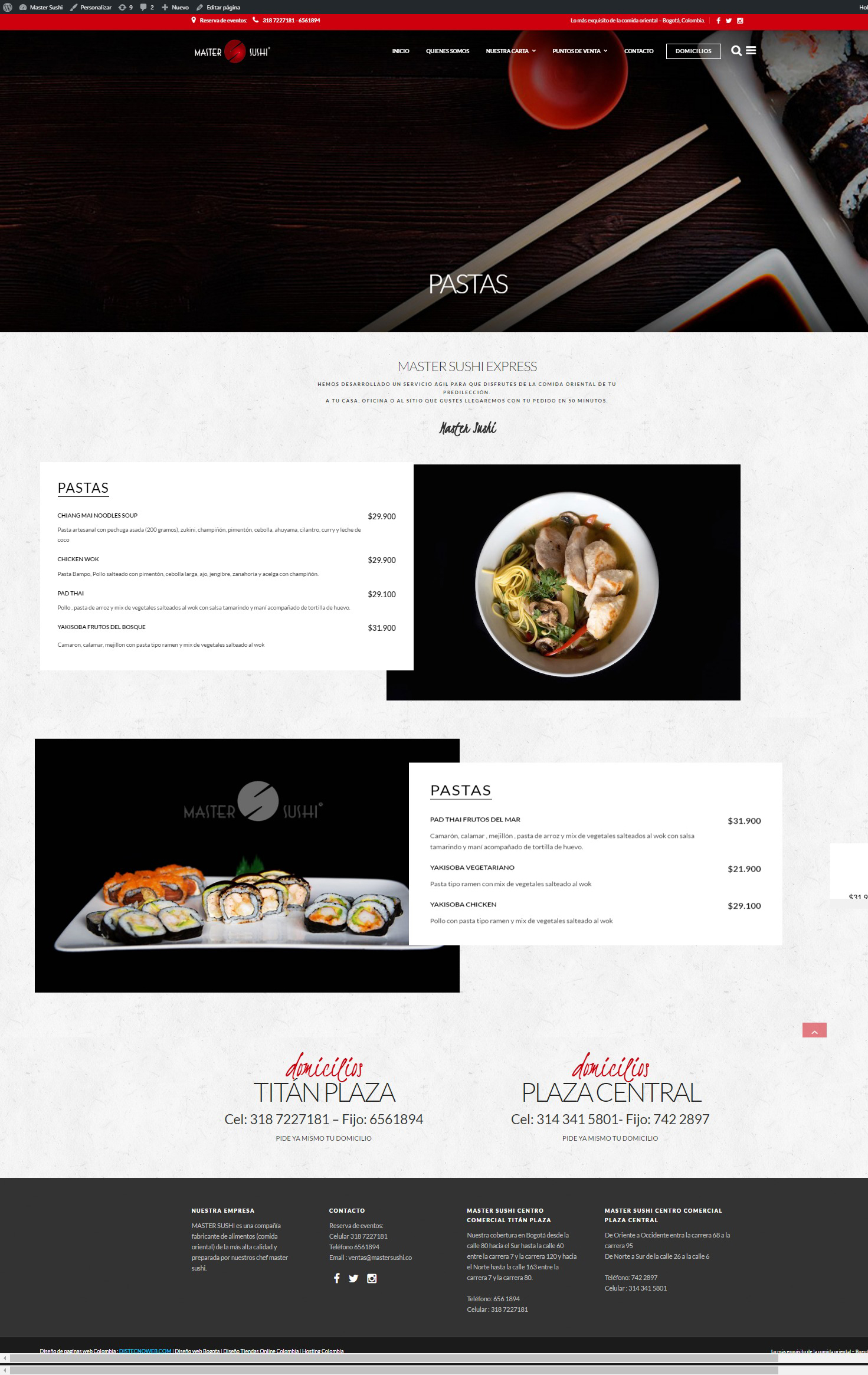 Sitio WordPress Mastersushi Diseno Web. portafolio WordPress Colombia