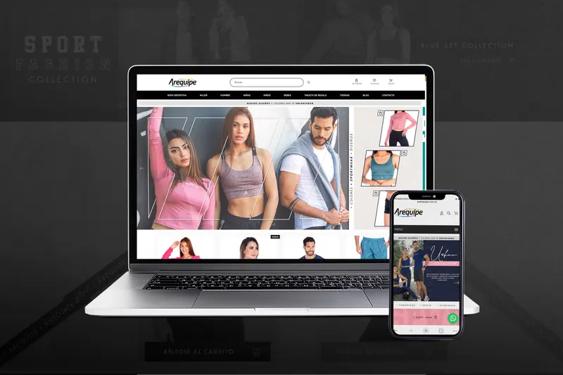 Tienda online de ropa deportiva Arequipe Moda Dulce diseñada por Distecnoweb, vista en portátil y celular